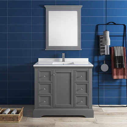 Fresca Windsor 40 Gray Textured Traditional Bathroom Vanity w/ Mirror | FVN2440GRV