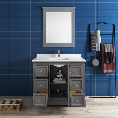 Fresca Windsor 40 Gray Textured Traditional Bathroom Vanity w/ Mirror | FVN2440GRV