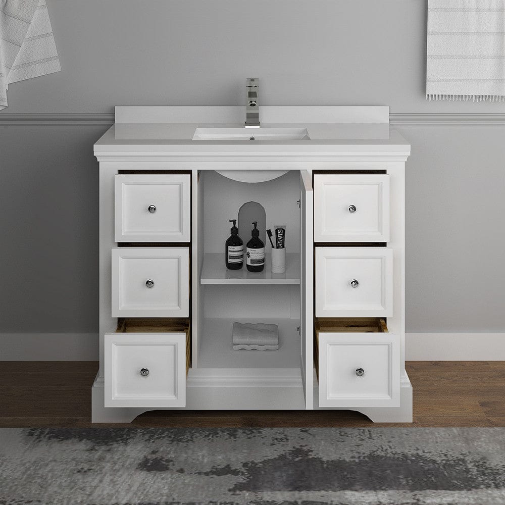 Fresca Windsor 40 Matte White Traditional Bathroom Cabinet w/ Top & Sink | FCB2440WHM-CWH-U