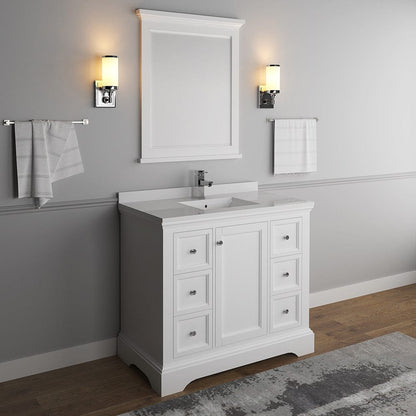 Fresca Windsor 40 Matte White Traditional Bathroom Vanity w/ Mirror | FVN2440WHM