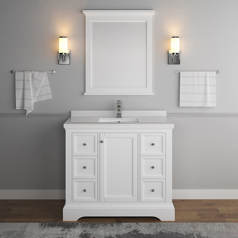 Fresca Windsor 40 Matte White Traditional Bathroom Vanity w/ Mirror | FVN2440WHM