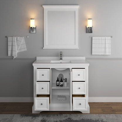 Fresca Windsor 40 Matte White Traditional Bathroom Vanity w/ Mirror | FVN2440WHM