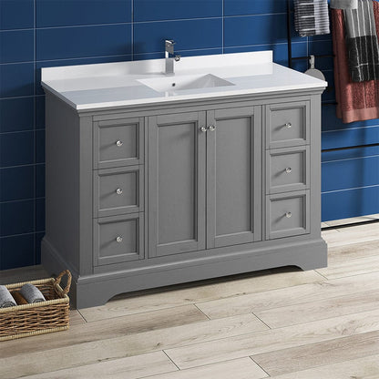 Fresca Windsor 48 Gray Textured Traditional Bathroom Cabinet w/ Top & Sink | FCB2448GRV-CWH-U