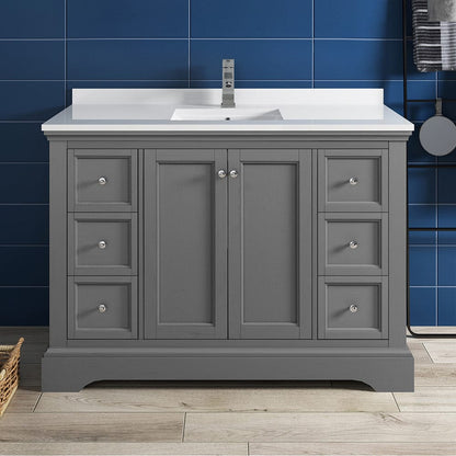 Fresca Windsor 48 Gray Textured Traditional Bathroom Cabinet w/ Top & Sink | FCB2448GRV-CWH-U