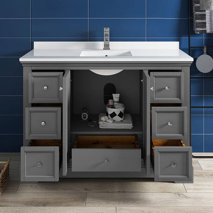 Fresca Windsor 48 Gray Textured Traditional Bathroom Cabinet w/ Top & Sink | FCB2448GRV-CWH-U