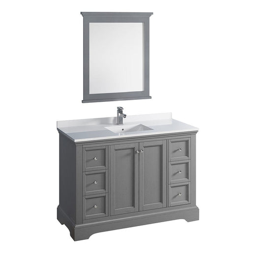 Fresca Windsor 48" Gray Textured Traditional Bathroom Vanity w/ Mirror | FVN2448GRV