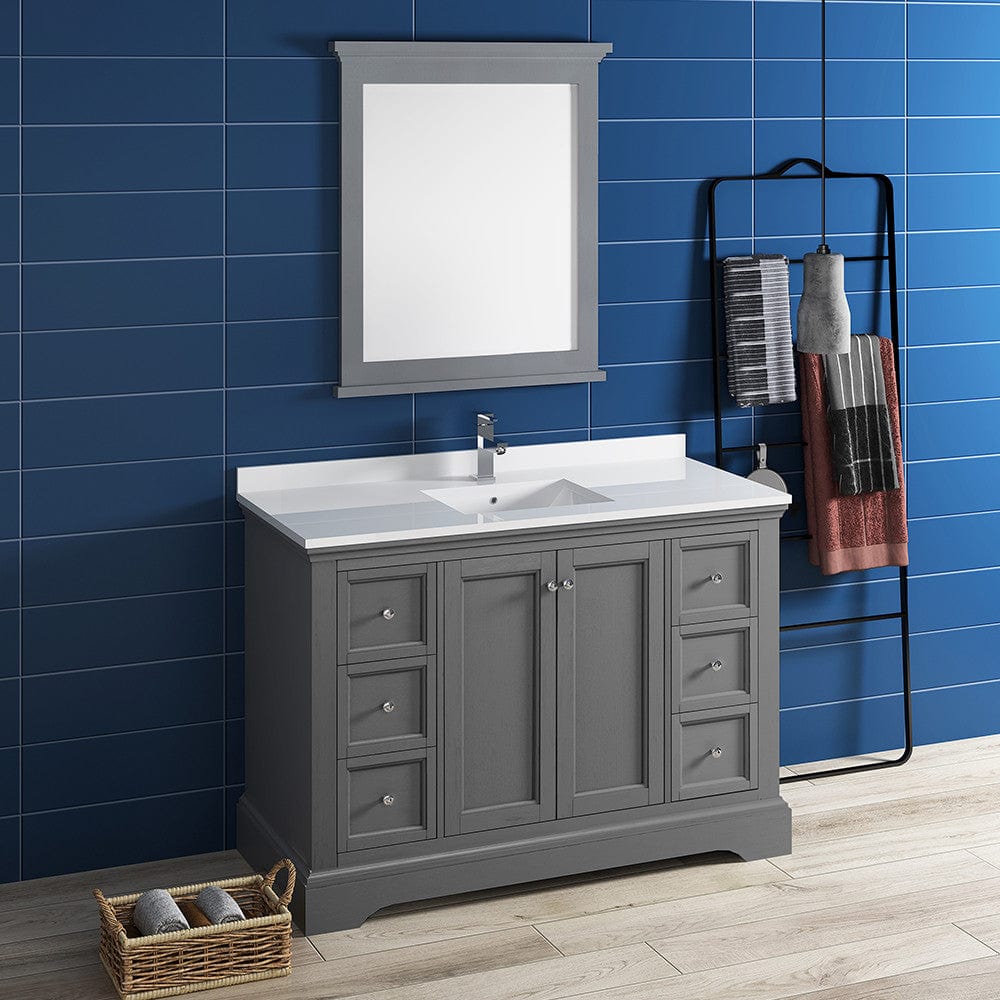 Fresca Windsor 48 Gray Textured Traditional Bathroom Vanity w/ Mirror | FVN2448GRV