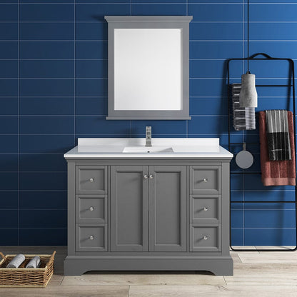 Fresca Windsor 48 Gray Textured Traditional Bathroom Vanity w/ Mirror | FVN2448GRV