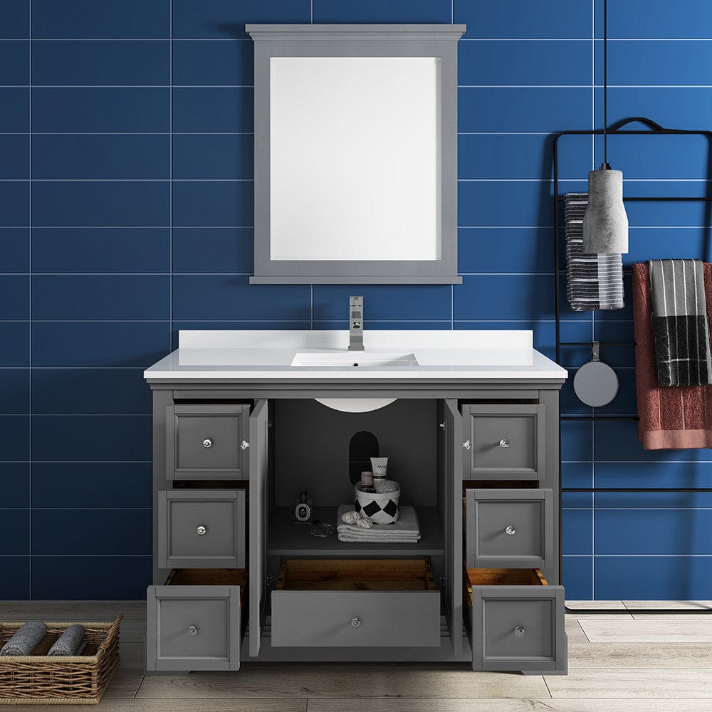 Fresca Windsor 48 Gray Textured Traditional Bathroom Vanity w/ Mirror | FVN2448GRV