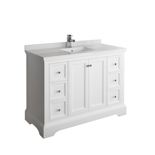 Fresca Windsor 48 Matte White Traditional Bathroom Cabinet w/ Top & Sink | FCB2448WHM-CWH-U