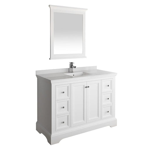 Fresca Windsor 48" Matte White Traditional Bathroom Vanity w/ Mirror | FVN2448WHM