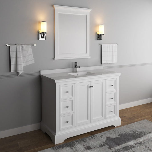 Fresca Windsor 48 Matte White Traditional Bathroom Vanity w/ Mirror | FVN2448WHM