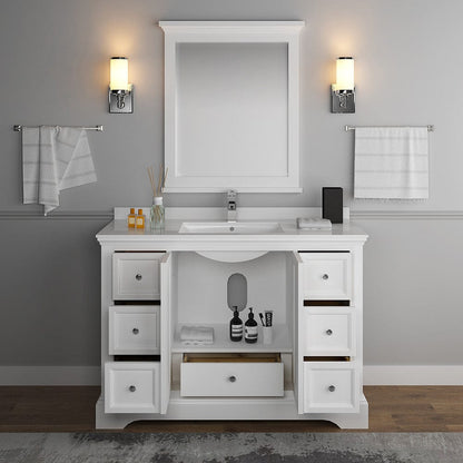 Fresca Windsor 48 Matte White Traditional Bathroom Vanity w/ Mirror | FVN2448WHM