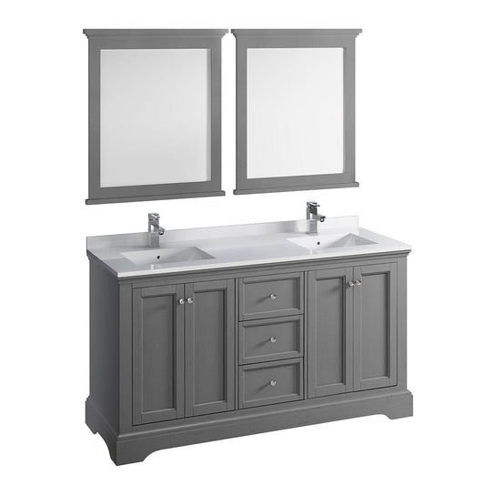 Fresca Windsor 60" Gray Textured Traditional Double Sink Bathroom Vanity w/ Mirrors | FVN2460GRV