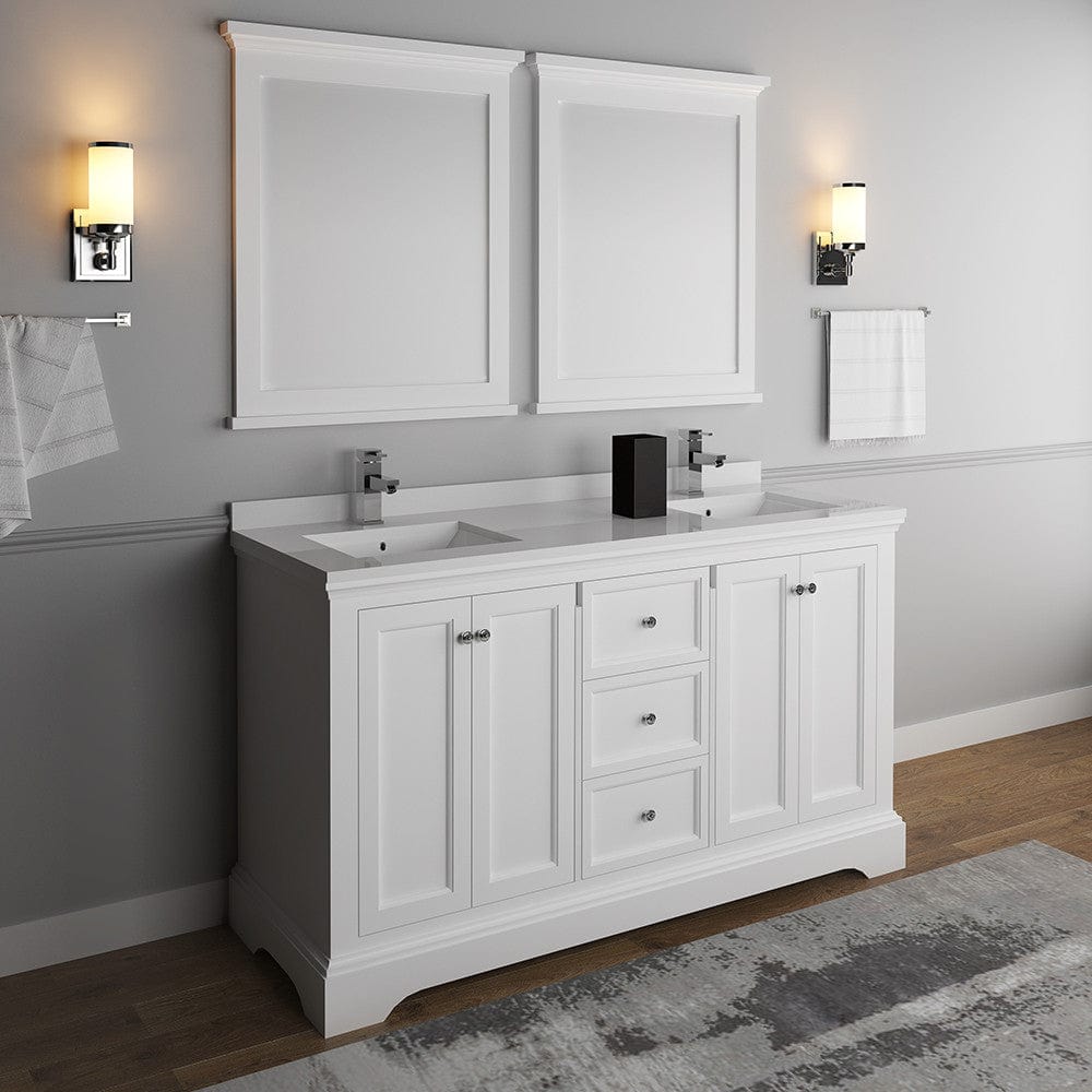 Fresca Windsor 60 Matte White Traditional Double Sink Bathroom Vanity w/ Mirrors | FVN2460WHM