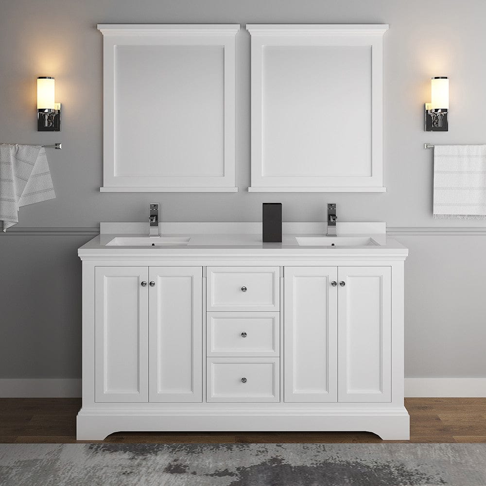 Fresca Windsor 60 Matte White Traditional Double Sink Bathroom Vanity w/ Mirrors | FVN2460WHM
