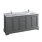 Fresca Windsor 72" Gray Textured Traditional Double Sink Bathroom Cabinet w/ Top & Sinks | FCB2472GRV-CWH-U