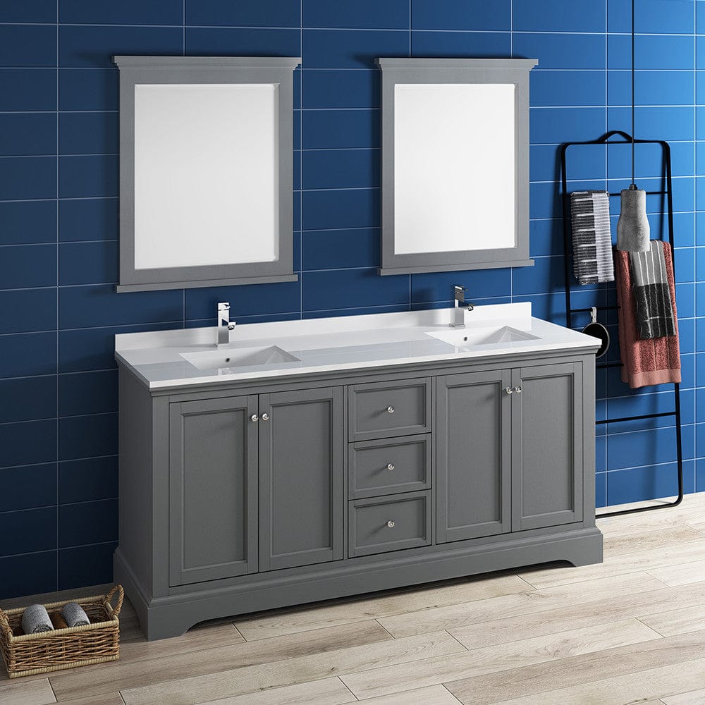 Fresca Windsor 72 Gray Textured Traditional Double Sink Bathroom Vanity w/ Mirrors | FVN2472GRV