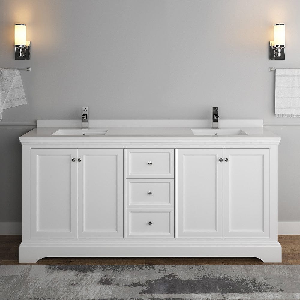 Fresca Windsor 72 Matte White Traditional Double Sink Bathroom Cabinet w/ Top & Sinks | FCB2472WHM-CWH-U