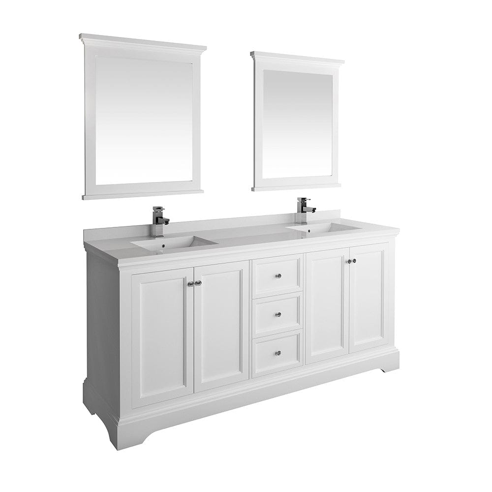 Fresca Windsor 72" Matte White Traditional Double Sink Bathroom Vanity w/ Mirrors | FVN2472WHM