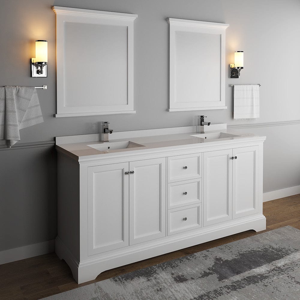 Fresca Windsor 72 Matte White Traditional Double Sink Bathroom Vanity w/ Mirrors | FVN2472WHM