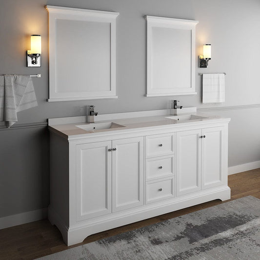 Fresca Windsor 72 Matte White Traditional Double Sink Bathroom Vanity w/ Mirrors | FVN2472WHM