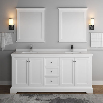 Fresca Windsor 72 Matte White Traditional Double Sink Bathroom Vanity w/ Mirrors | FVN2472WHM