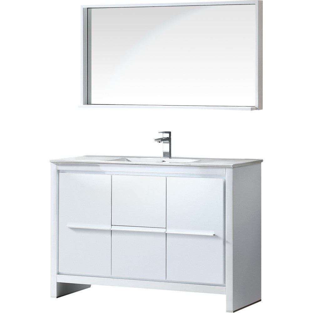 FVN8148WH | Fresca Allier 48" White Modern Bathroom Vanity w/ Mirror