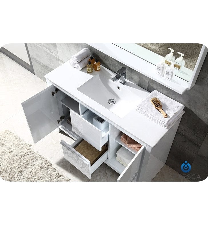 FVN8148WH | Fresca Allier 48 White Modern Bathroom Vanity w/ Mirror