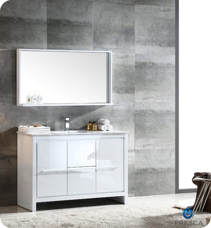 FVN8148WH | Fresca Allier 48" White Modern Bathroom Vanity w/ Mirror