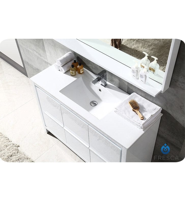 FVN8148WH | Fresca Allier 48 White Modern Bathroom Vanity w/ Mirror