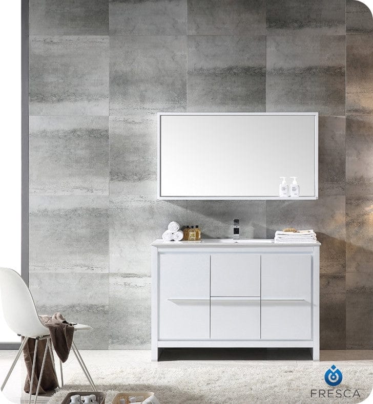 FVN8148WH | Fresca Allier 48 White Modern Bathroom Vanity w/ Mirror