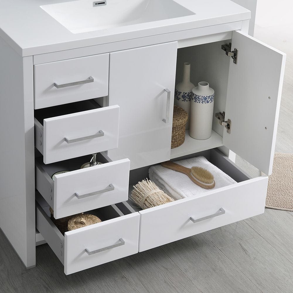 Imperia 36 Modern White Free Standing Bathroom Vanity w/ Medicine Cabinet- Left Offset