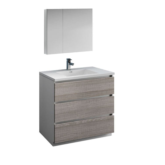 Lazzaro 36 Modern Ash Gray Free Standing Bathroom Vanity Set