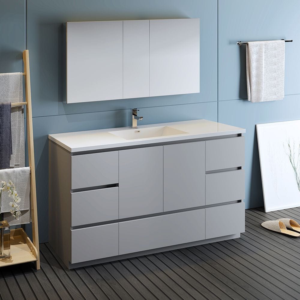 Lazzaro 60 Modern Gray Free Standing Single Sink Bathroom Vanity Set