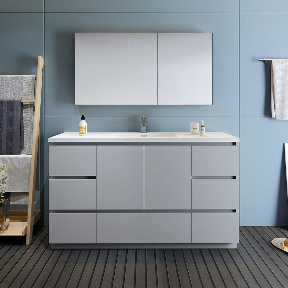 Lazzaro 60 Modern Gray Free Standing Single Sink Bathroom Vanity Set