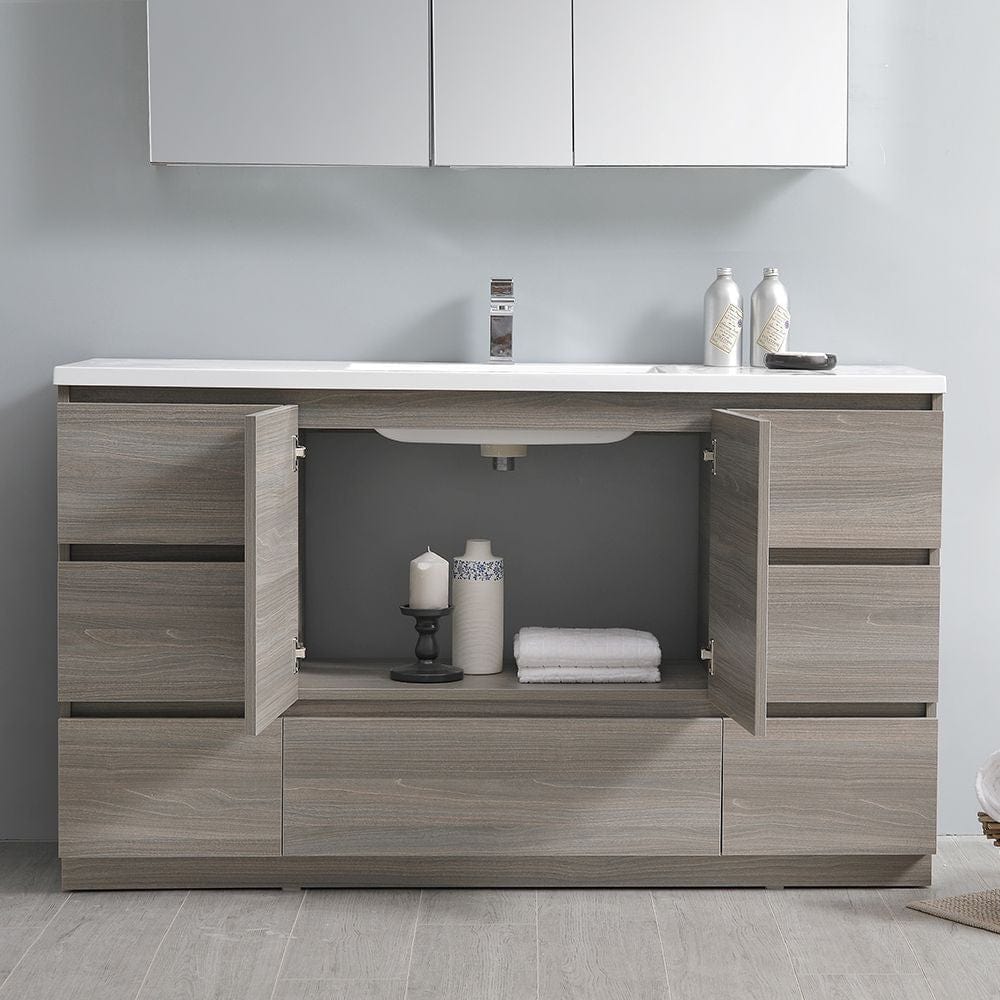 Lazzaro 60 Modern Gray Wood Free Standing Single Sink Bathroom Vanity Set