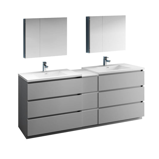 Lazzaro 84 Modern Gray Free Standing Double Sink Bathroom Vanity Set