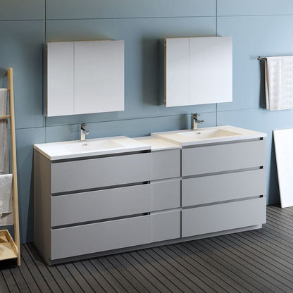 Lazzaro 84 Modern Gray Free Standing Double Sink Bathroom Vanity Set