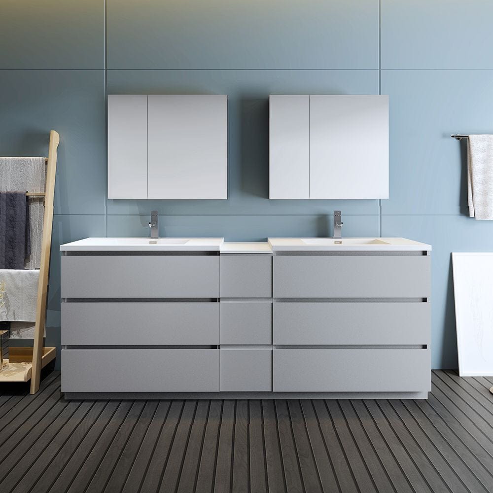 Lazzaro 84 Modern Gray Free Standing Double Sink Bathroom Vanity Set