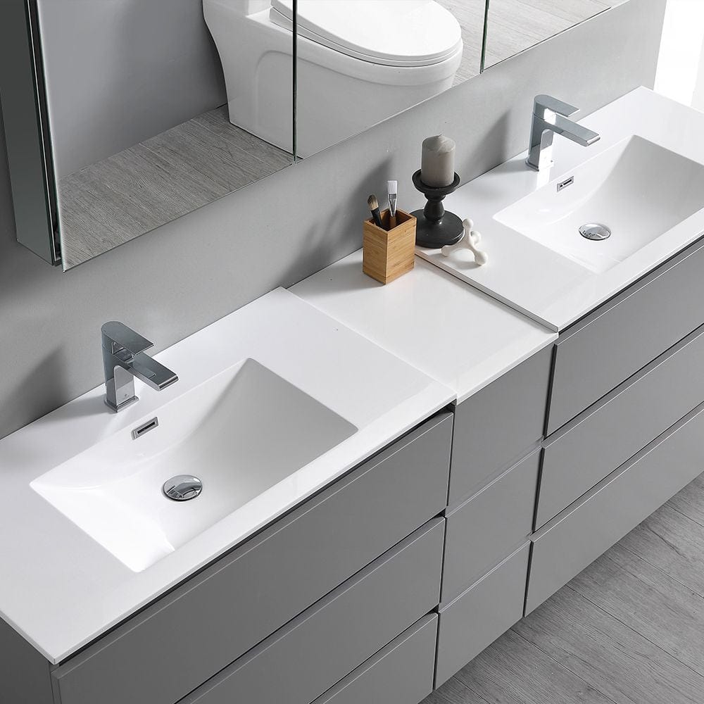 Lazzaro 84 Modern Gray Free Standing Double Sink Bathroom Vanity Set