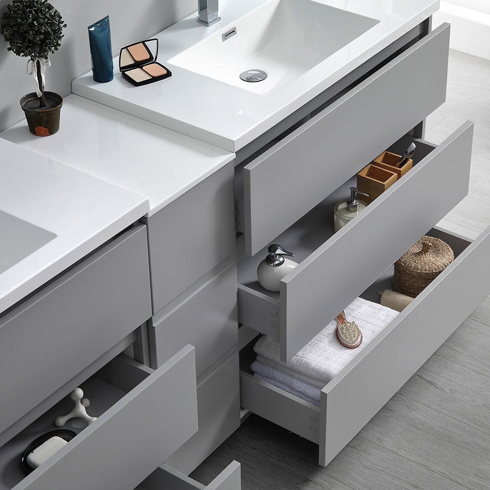 Lazzaro 84 Modern Gray Free Standing Double Sink Bathroom Vanity Set