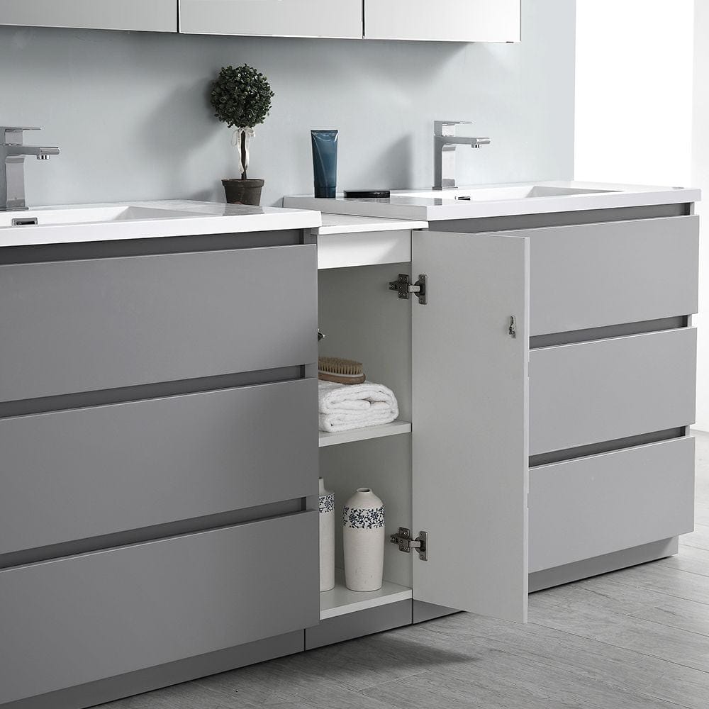 Lazzaro 84 Modern Gray Free Standing Double Sink Bathroom Vanity Set