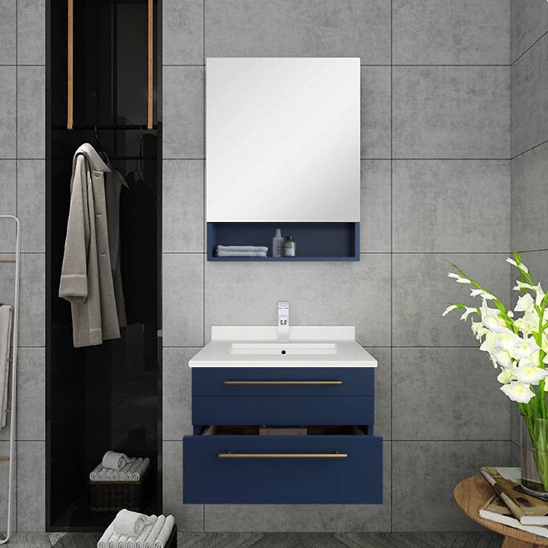 Lucera Modern 24" Royal Blue Wall Hung Cabinet w/ Top & Undermount Sink