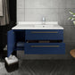 Lucera Modern 36" Royal Blue Wall Hung Cabinet w/ Top & Undermount Sink- Right Version