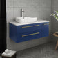 Lucera Modern 36" Royal Blue Wall Hung Cabinet w/ Top & Vessel Sink- Left Version