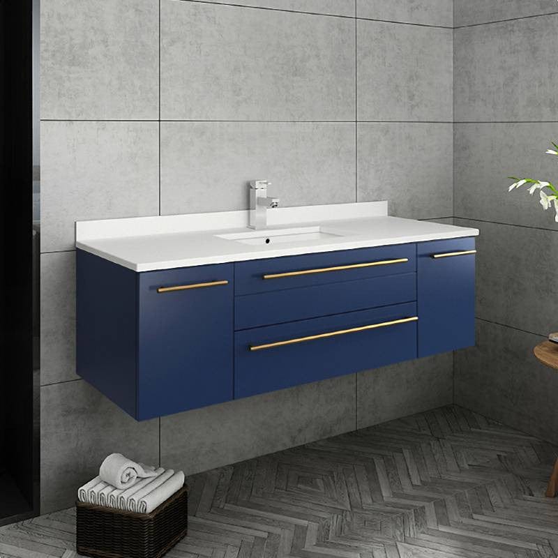 Lucera Modern 48" Royal Blue Wall Hung Cabinet w/ Top & Undermount Sink