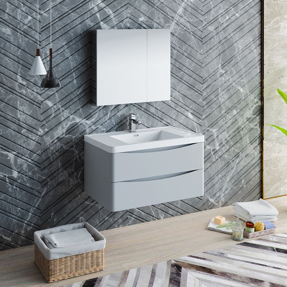 Tuscany 36 Modern Gray Wall Hung  Bathroom Vanity Set