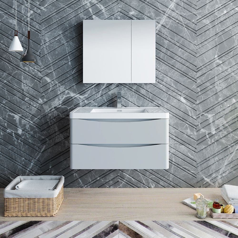 Tuscany 36 Modern Gray Wall Hung  Bathroom Vanity Set