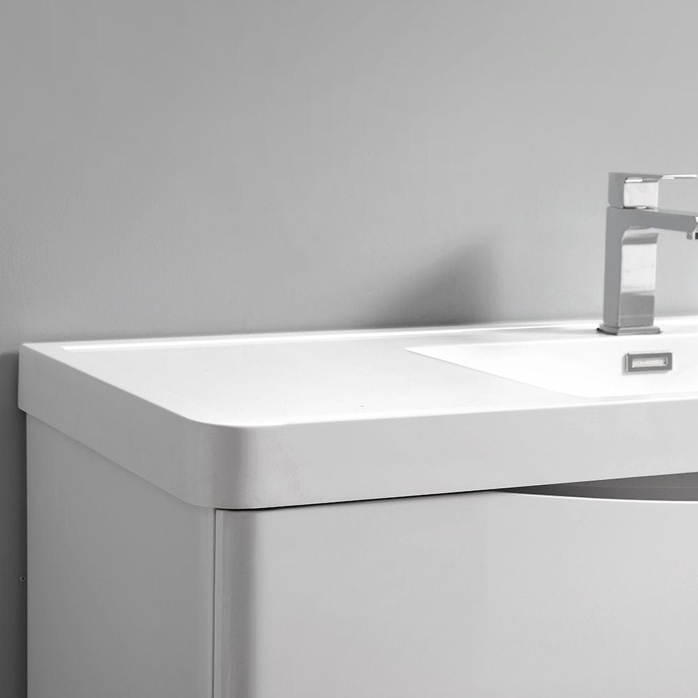 Tuscany 48 Modern White Wall Hung Double Sink Bathroom Vanity Set